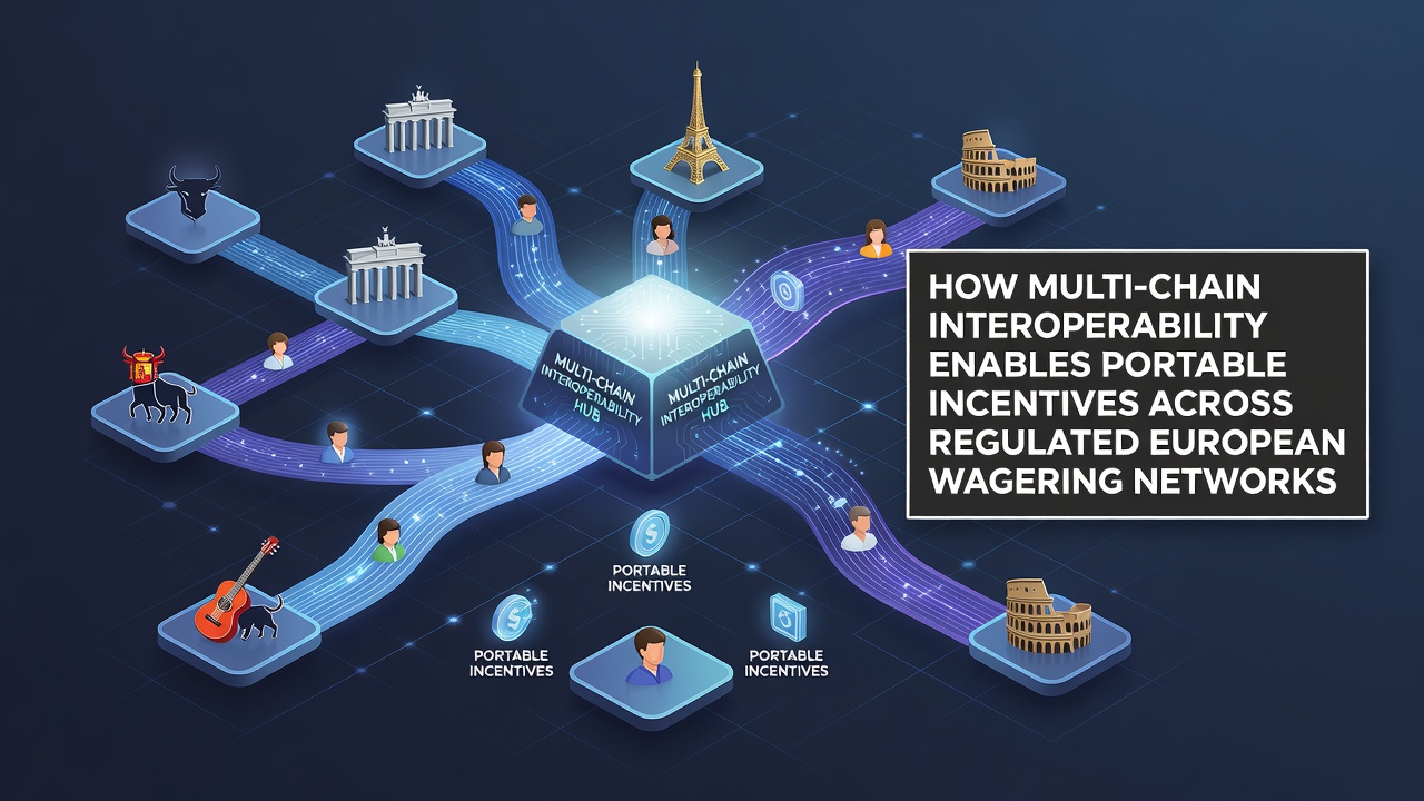 Darstellung von Multi-Chain-Netzwerken mit verbundenen Blockchain-Knoten in einem europäischen Wettkontext